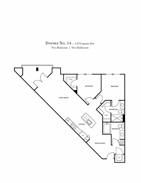 Floor plan for 2 beds, 2 baths, 1070 sqft